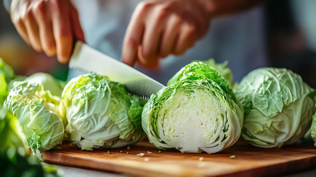 cutting cabbage