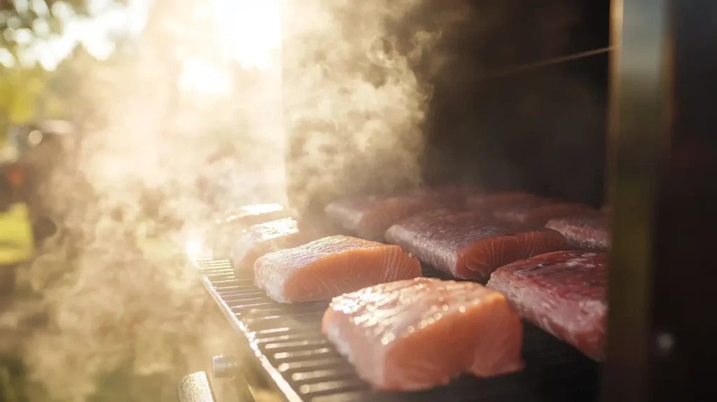 smoker with bluefin tuna fillets inside