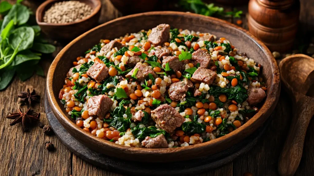 Lamb Lentils Rice Spinach Recipe