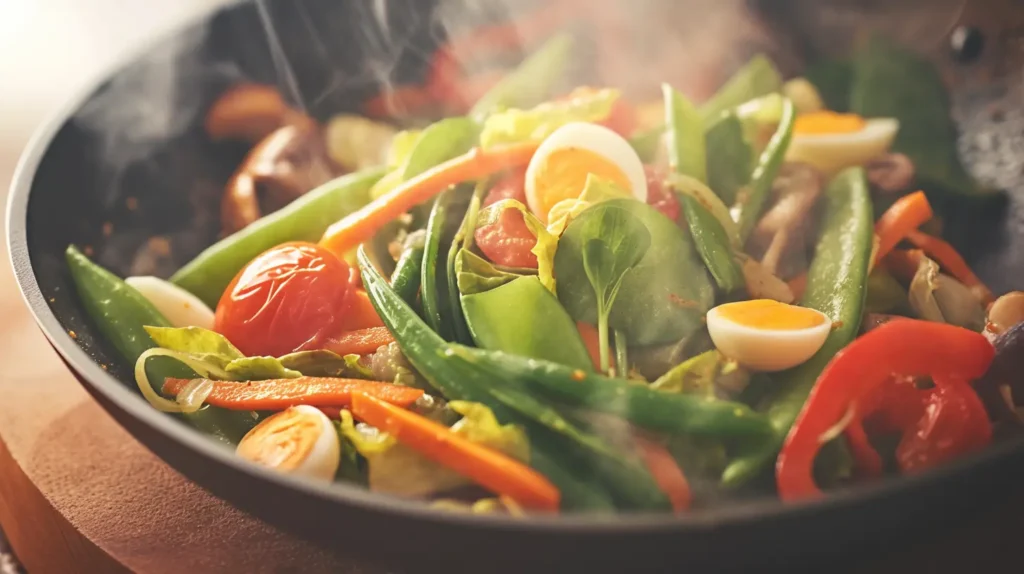 vegetables and quail eggs
