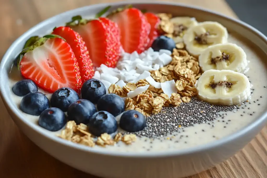 Chia seeds in a smoothie bowl with fresh fruits