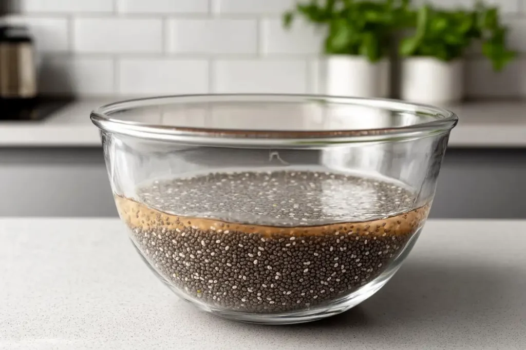 Chia seeds soaking in water