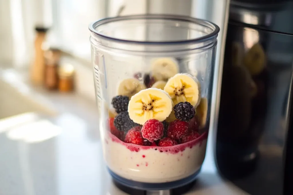 Blending a coconut milk smoothie