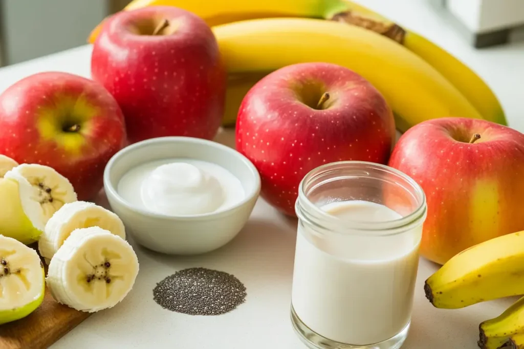 Nutritional ingredients for apple banana smoothie.