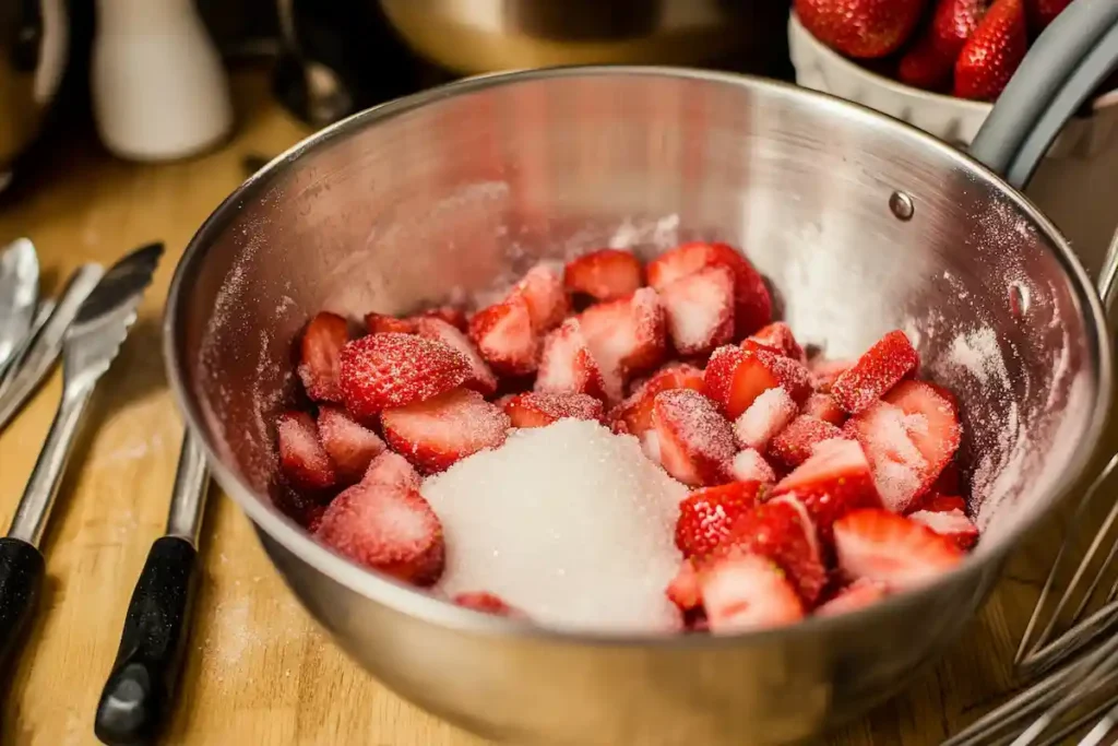 Chopped fresh strawberries and sugar for the strawberry layer.