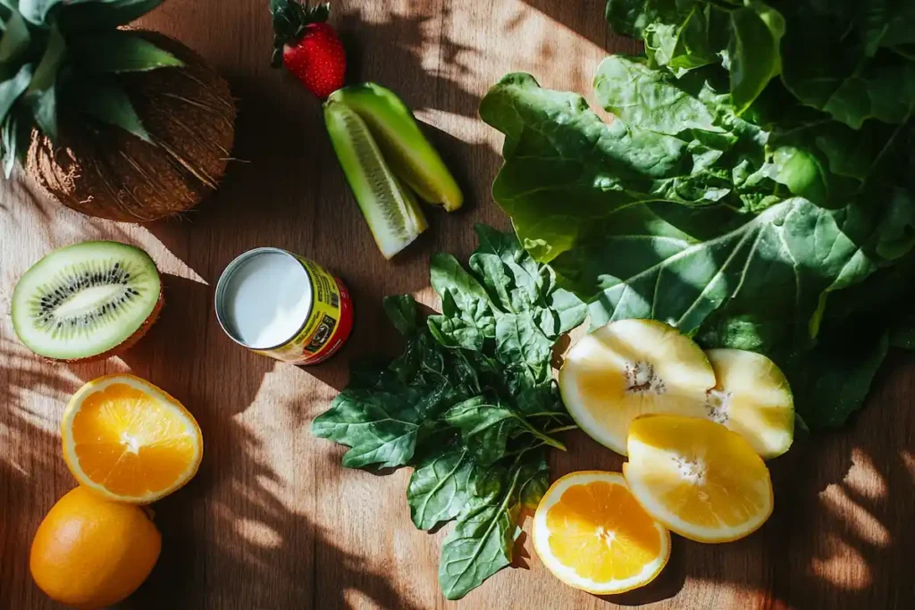 Tropical coconut smoothie ingredients