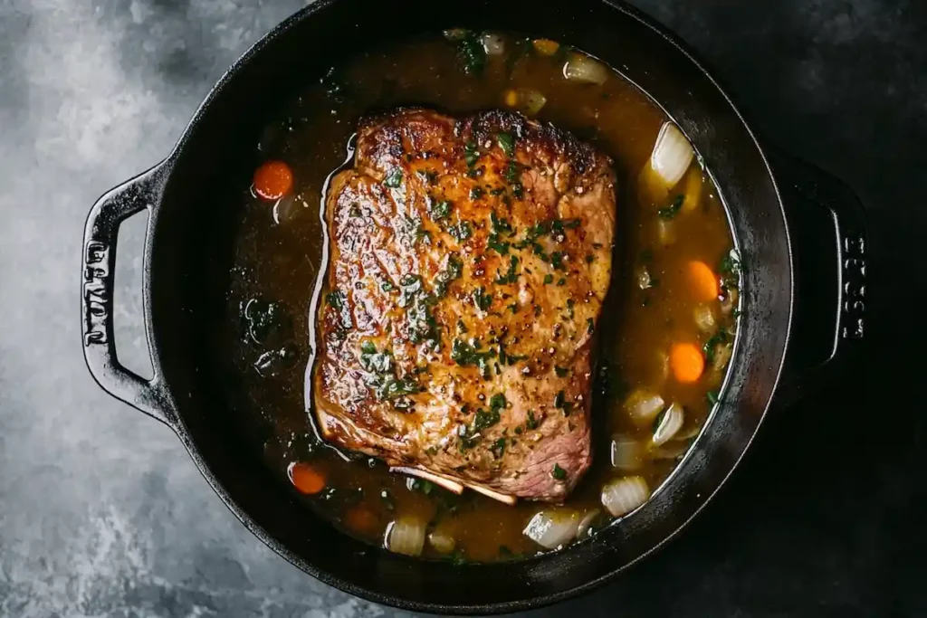 Braised lamb breast in a pot