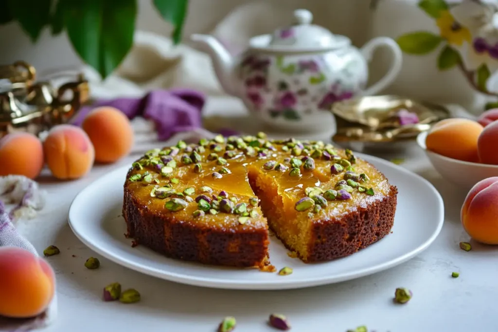 Sliced Apricot and Pistachio Cake with Garnish