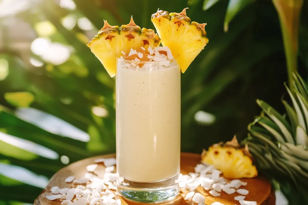 Coconut milk smoothie in a clear glass