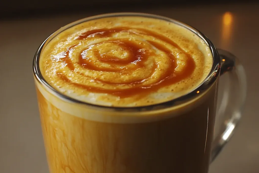 Caramel latte recipe in a glass mug