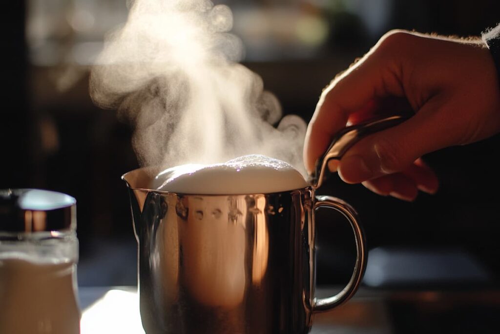 Frothing milk for Spanish latte recipe